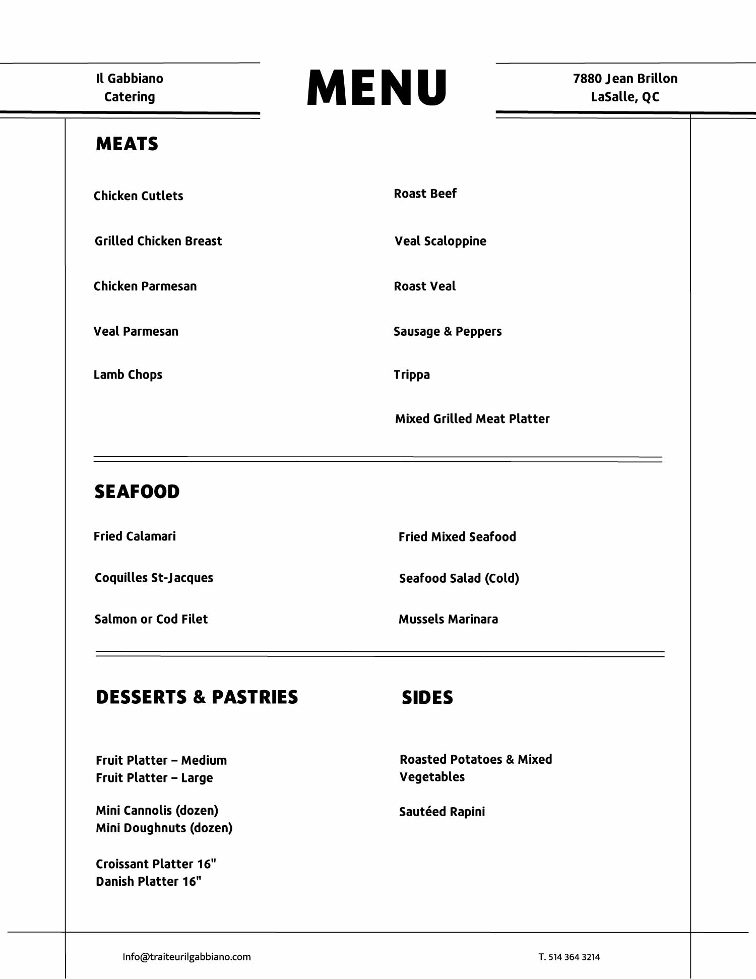 catering menu English version with family-style and event options